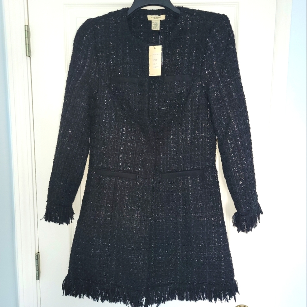 Womens black fringe pant coat